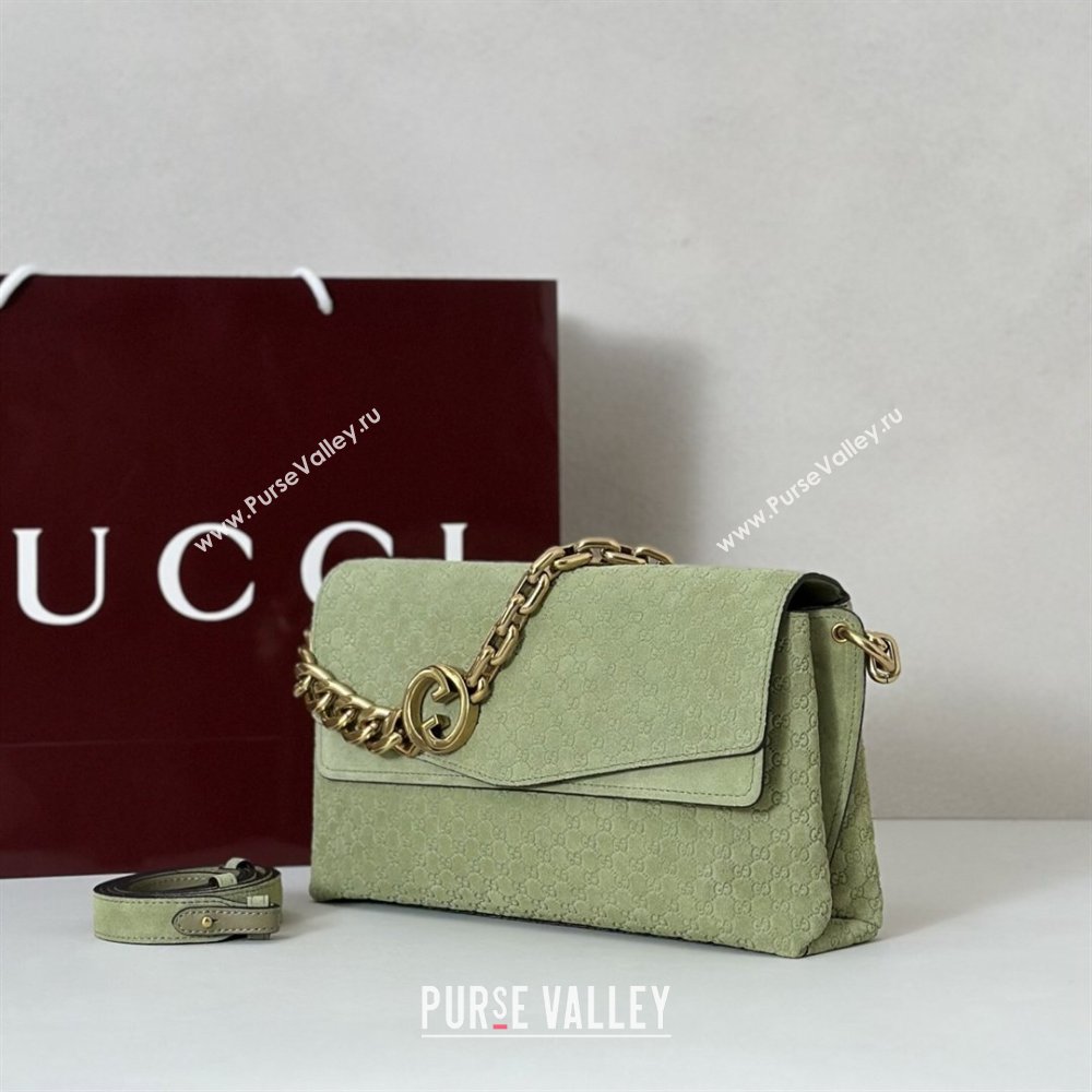 Gucci Medium shoulder bag with chain in GG Suede Dusty Green 2026 857622 (DLH-260128061)