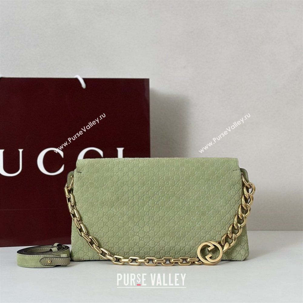 Gucci Medium shoulder bag with chain in GG Suede Dusty Green 2026 857622 (DLH-260128061)