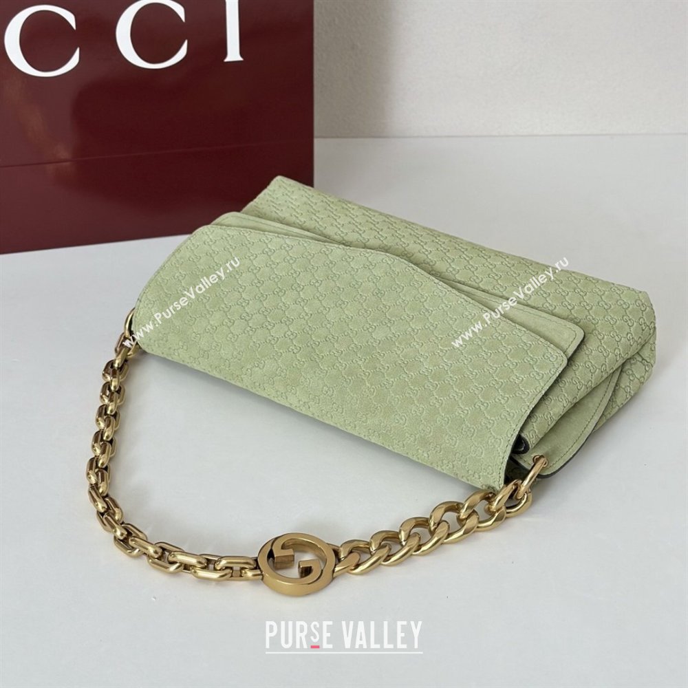 Gucci Medium shoulder bag with chain in GG Suede Dusty Green 2026 857622 (DLH-260128061)