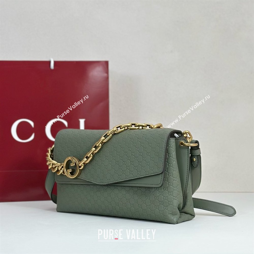 Gucci Medium shoulder bag with chain in GG Leather Sage Green 2026 857622 (DLH-260128062)