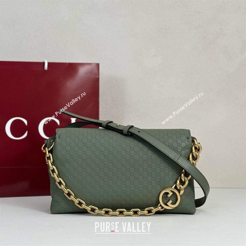 Gucci Medium shoulder bag with chain in GG Leather Sage Green 2026 857622 (DLH-260128062)