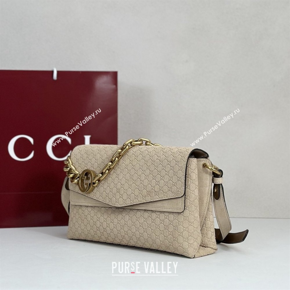 Gucci Medium shoulder bag with chain in GG Suede Beige 2026 857622 (DLH-260128063)
