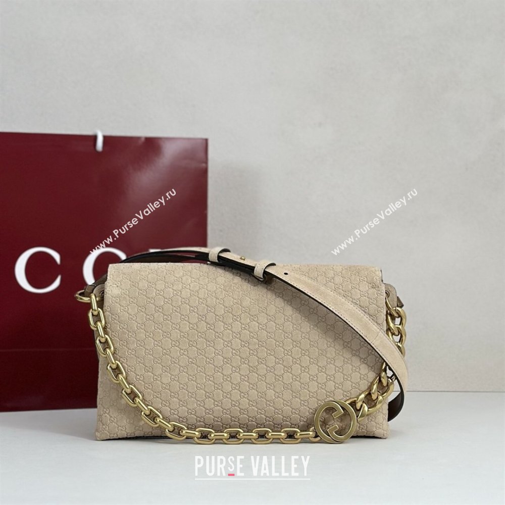 Gucci Medium shoulder bag with chain in GG Suede Beige 2026 857622 (DLH-260128063)