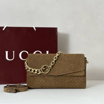 Gucci Medium shoulder bag with chain in GG Suede Brown 2026 857622 (DLH-260128064)