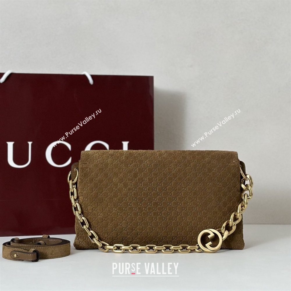 Gucci Medium shoulder bag with chain in GG Suede Brown 2026 857622 (DLH-260128064)