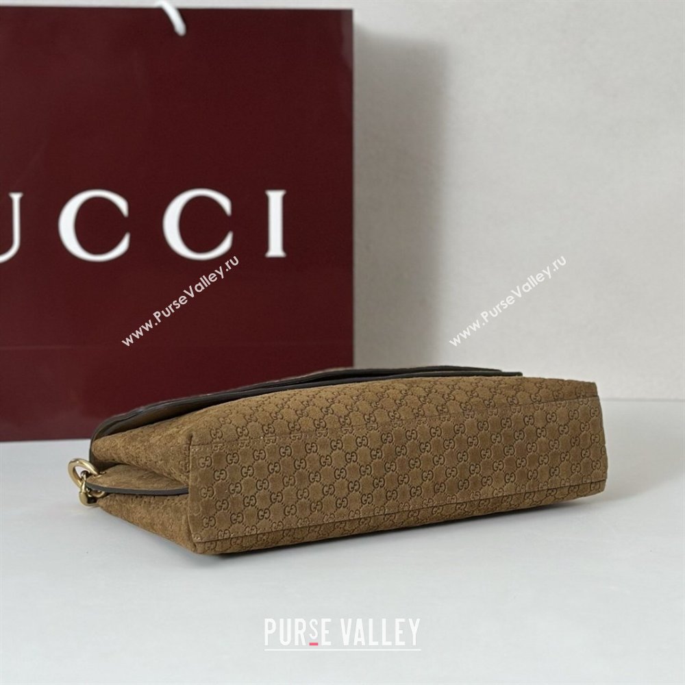 Gucci Medium shoulder bag with chain in GG Suede Brown 2026 857622 (DLH-260128064)