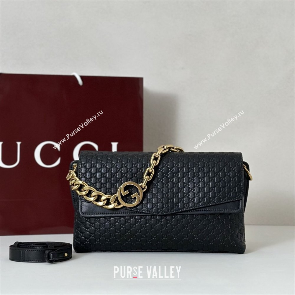 Gucci Medium shoulder bag with chain in GG Leather Black 2026 857622 (DLH-260128065)
