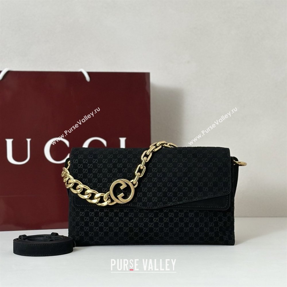 Gucci Medium shoulder bag with chain in GG Suede Black 2026 857622 (DLH-260128066)