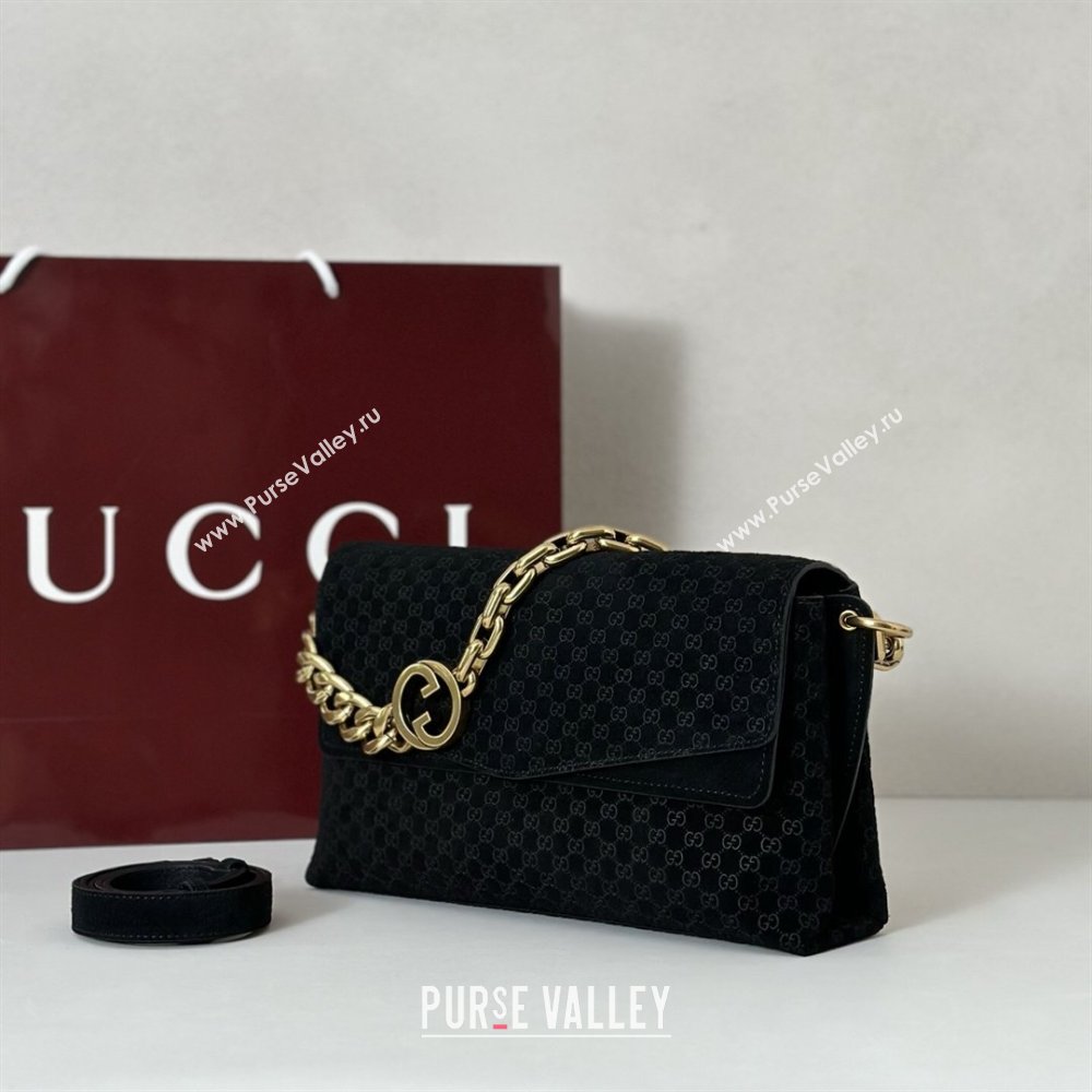 Gucci Medium shoulder bag with chain in GG Suede Black 2026 857622 (DLH-260128066)