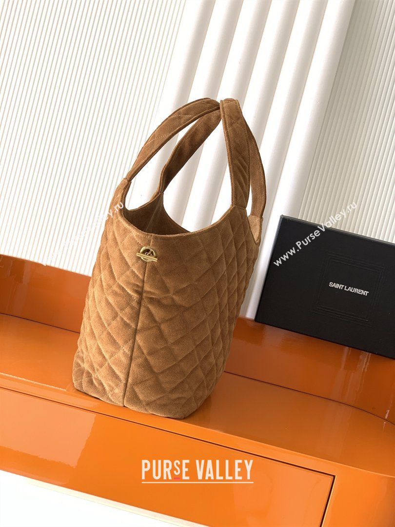 Saint Laurent Icare Medium Shopping Bag in Quilted Suede Caramel 2026 858191 (YY-260119043)