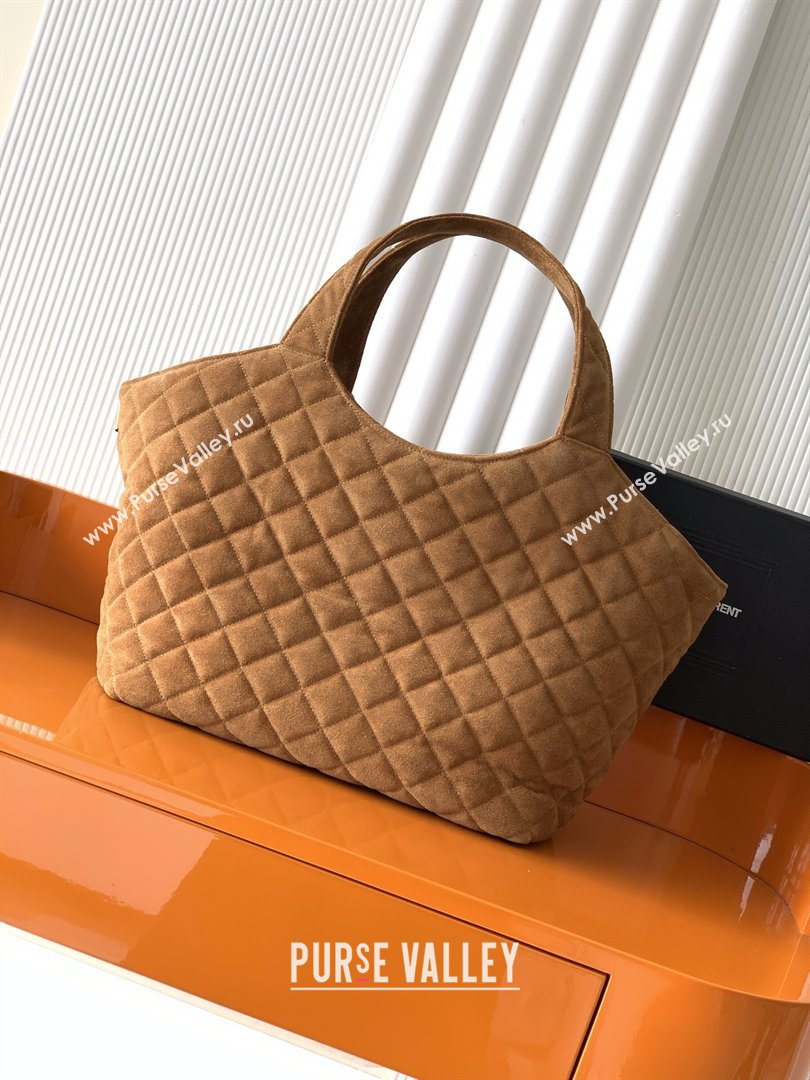 Saint Laurent Icare Medium Shopping Bag in Quilted Suede Caramel 2026 858191 (YY-260119043)