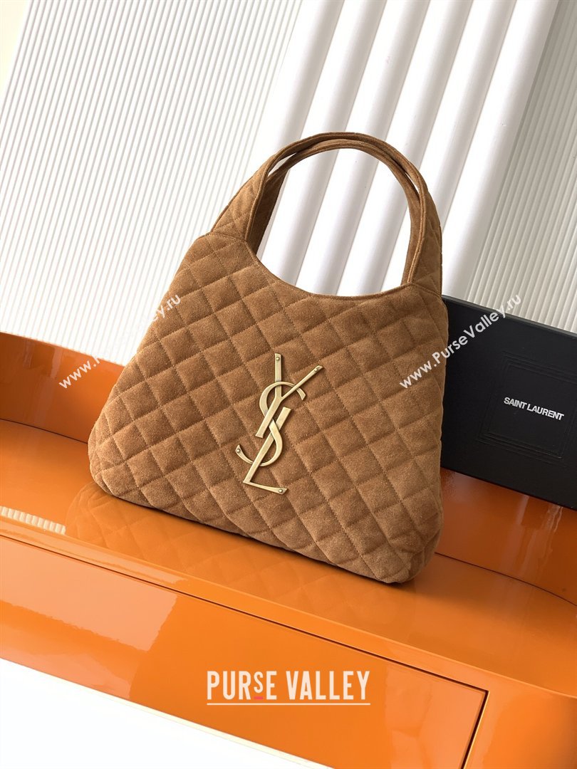 Saint Laurent Icare Medium Shopping Bag in Quilted Suede Caramel 2026 858191 (YY-260119043)