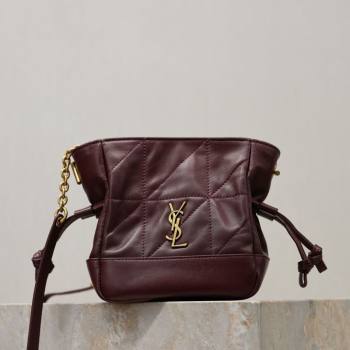 Saint Laurent Jamie Mini Shoulder Pouch Bag in Lambskin Leather Burgundy 2026 859174 (YY-260119066)