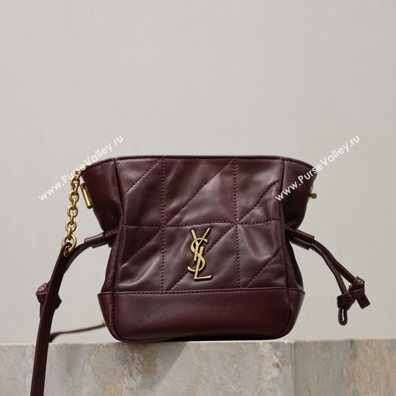 Saint Laurent Jamie Mini Shoulder Pouch Bag in Lambskin Leather Burgundy 2026 859174 (YY-260119066)