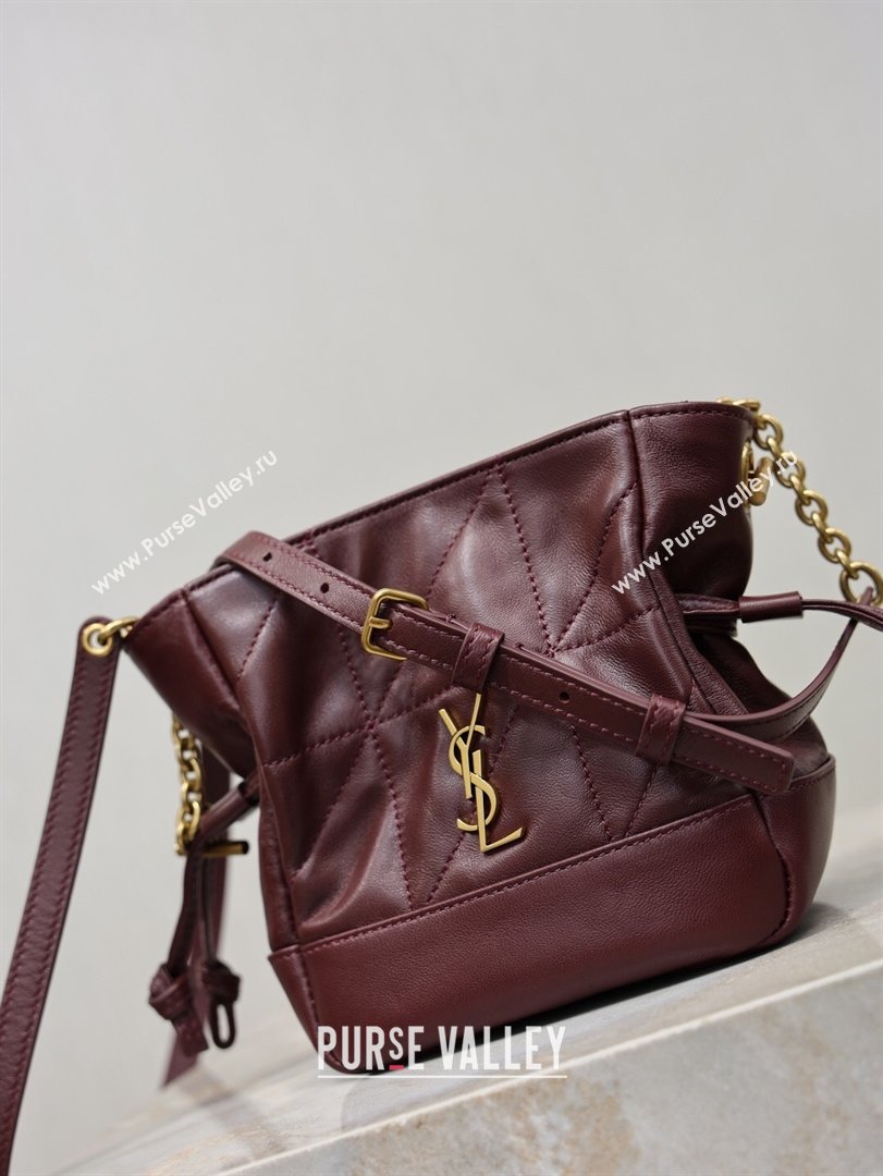 Saint Laurent Jamie Mini Shoulder Pouch Bag in Lambskin Leather Burgundy 2026 859174 (YY-260119066)