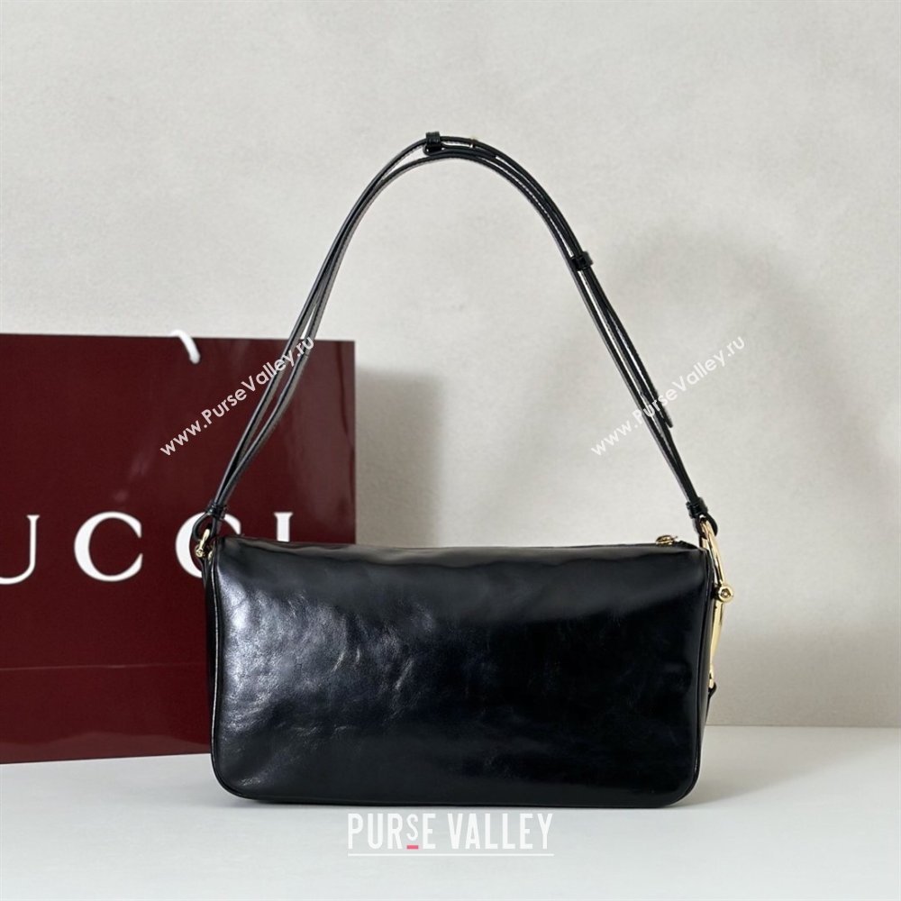 Gucci Half Horsebit medium shoulder bag in Crinkle Patent Leather Black 2026 860787 (DLH-260128045)