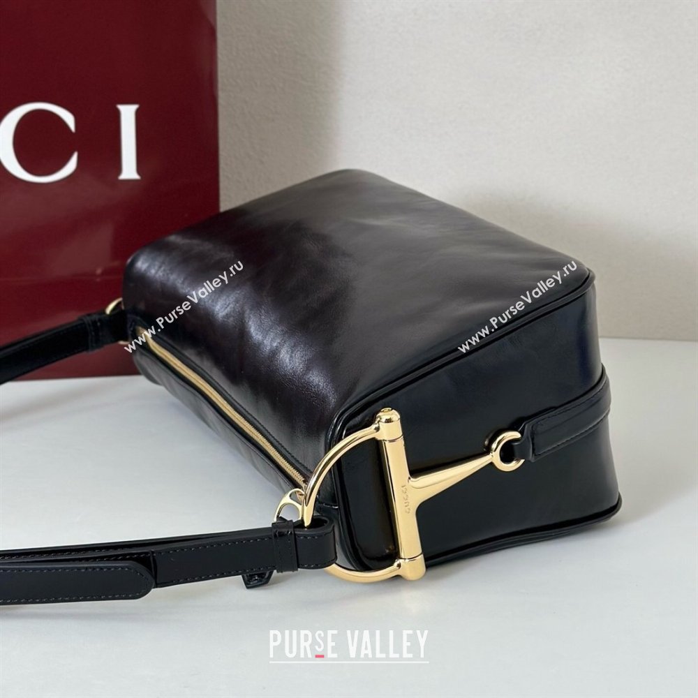 Gucci Half Horsebit medium shoulder bag in Crinkle Patent Leather Black 2026 860787 (DLH-260128045)