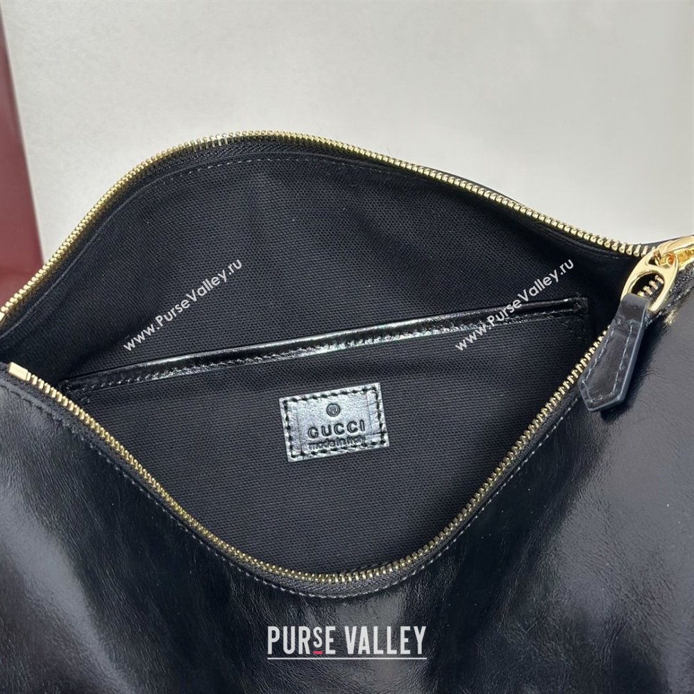 Gucci Half Horsebit medium shoulder bag in Crinkle Patent Leather Black 2026 860787 (DLH-260128045)