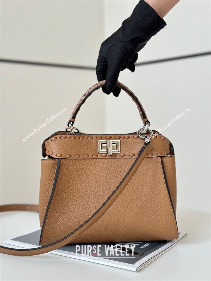 Fendi Peekaboo Mini Bag with Hand-sewn Topstitches 8615 Light Brown 2025 Top (CL-250210003)