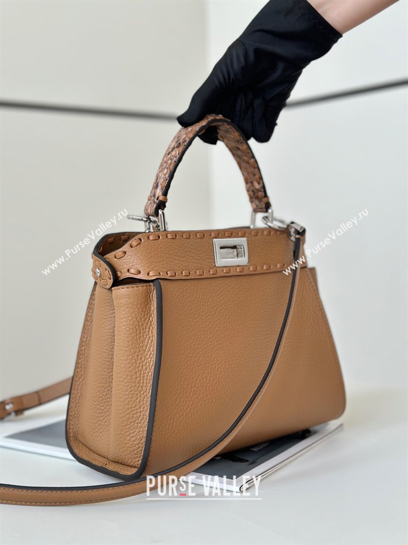 Fendi Peekaboo Mini Bag with Hand-sewn Topstitches 8615 Light Brown 2025 Top (CL-250210003)