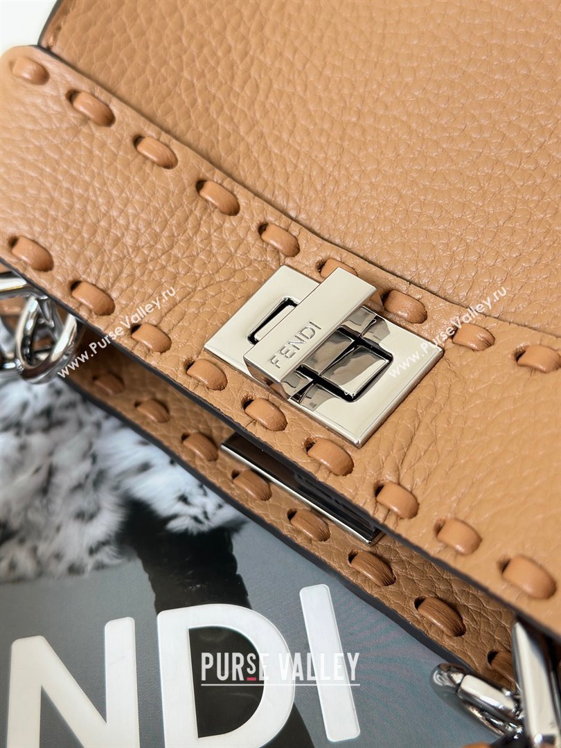 Fendi Peekaboo Mini Bag with Hand-sewn Topstitches 8615 Light Brown 2025 Top (CL-250210003)