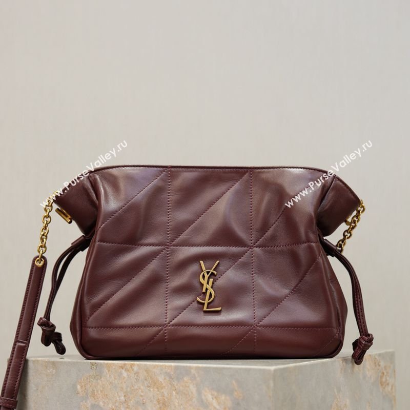 Saint Laurent Jamie Shoulder Pouch Bag in Lambskin Leather Burgundy 2026 862712 (YY-260119059)
