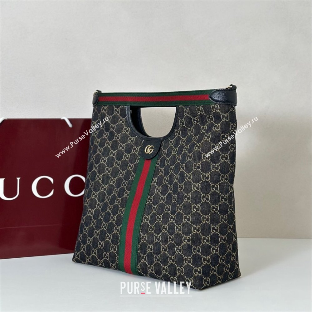 Gucci Mens Giglio GG Denim Tote Bag Black 2025 865452 (DLH-251125018)