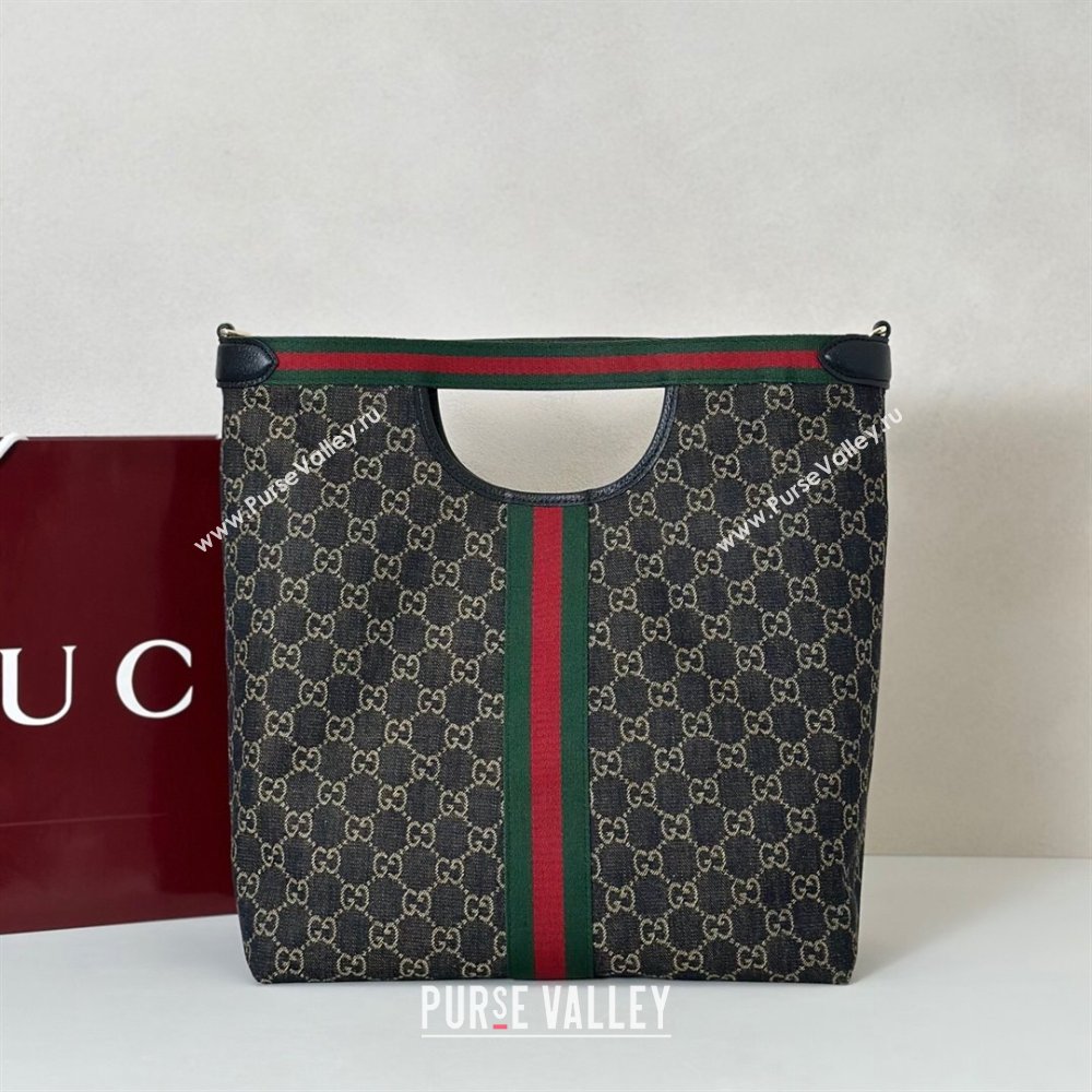 Gucci Mens Giglio GG Denim Tote Bag Black 2025 865452 (DLH-251125018)