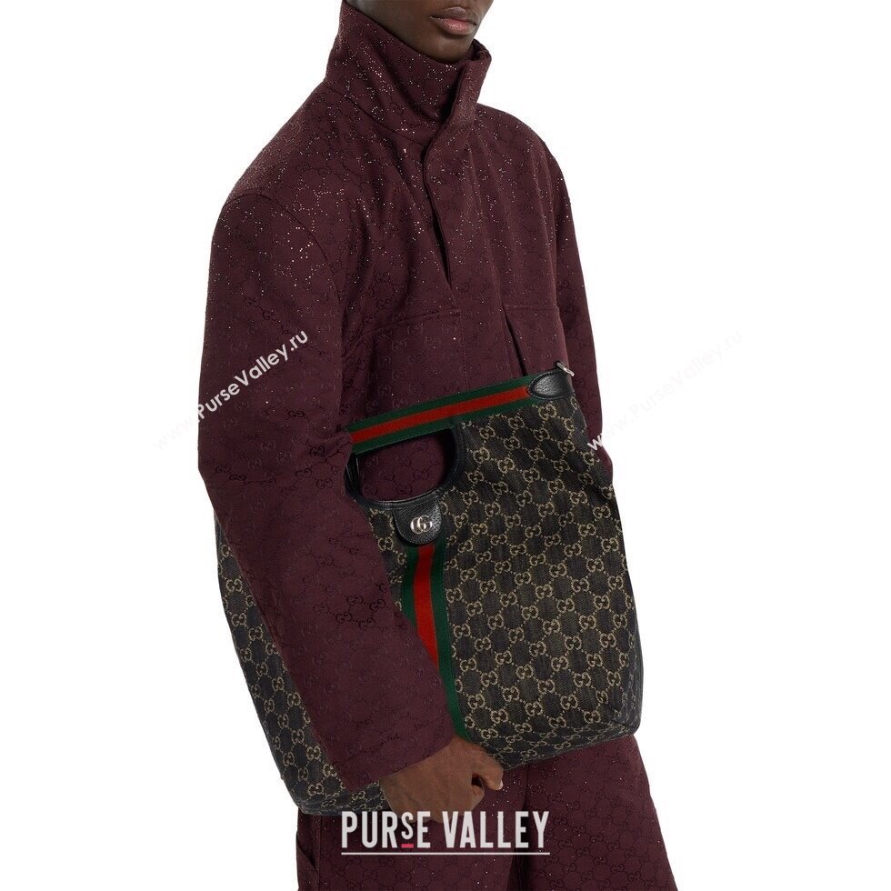 Gucci Mens Giglio GG Denim Tote Bag Black 2025 865452 (DLH-251125018)