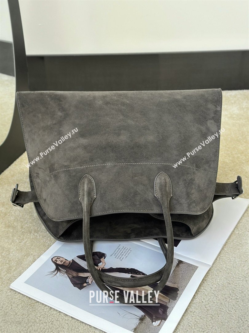The Row Margaux 15 Tote Bag in Suede Green 2026 8818L (CL-260410037)