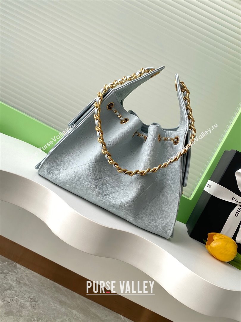 Chanel 25 Small Handbag in Grained Calfskin AS5293 Dusty Blue 2025 0811 (yezi-2508110068)