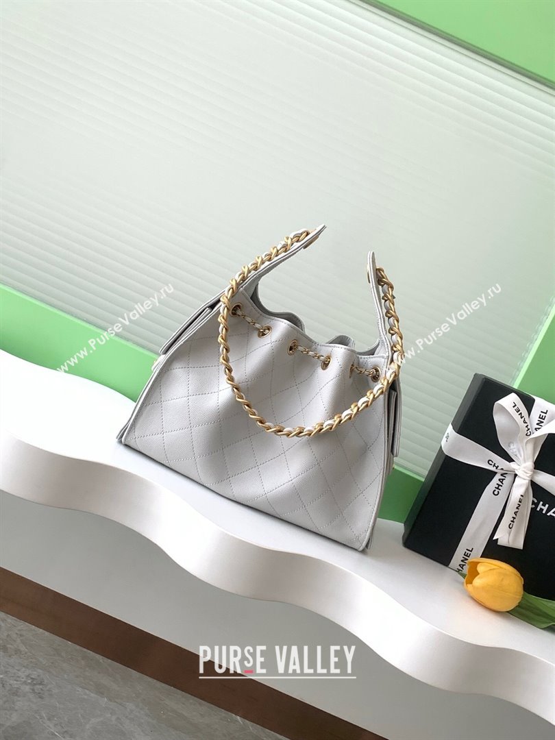 Chanel 25 Small Handbag in Grained Calfskin AS5293 Light Grey 2025 0811 (yezi-2508110070)