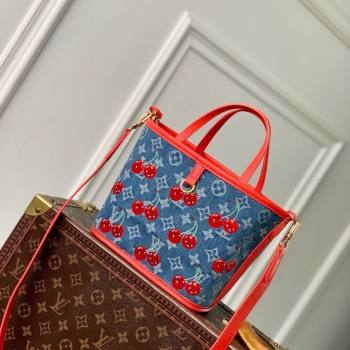 Louis Vuitton LV x TM Neverfull Inside Out BB Tote Bag in Blue Cherry Monogram Denim 2025 M14997 (KI-250702014)