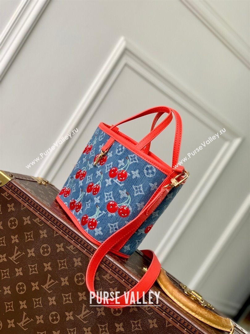 Louis Vuitton LV x TM Neverfull Inside Out BB Tote Bag in Blue Cherry Monogram Denim 2025 M14997 (KI-250702014)
