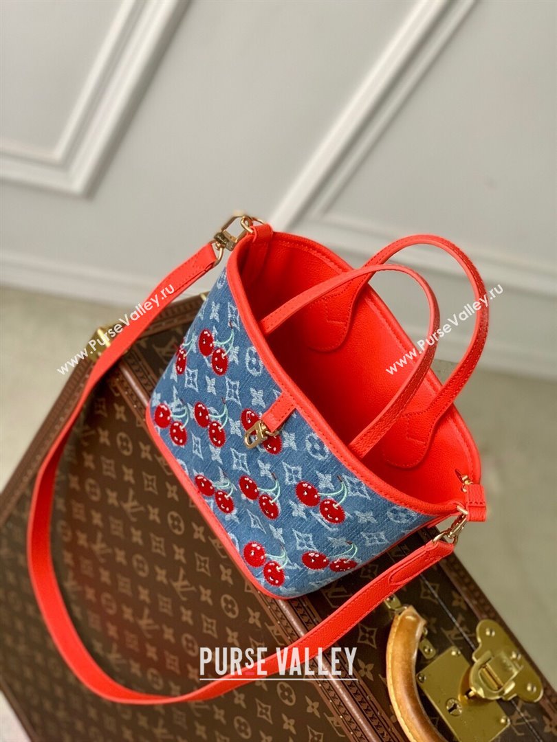 Louis Vuitton LV x TM Neverfull Inside Out BB Tote Bag in Blue Cherry Monogram Denim 2025 M14997 (KI-250702014)