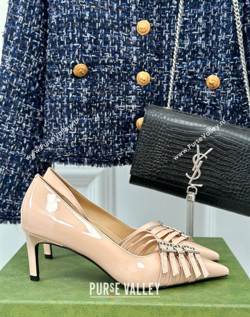 Gucci Strappy Buckle Patent Leather Mid Pumps 6.5cm Beige 2024 (MD-241014071)