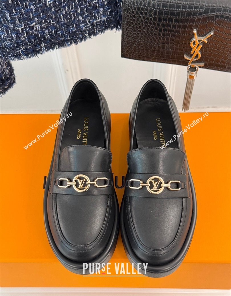 Louis Vuitton Platform Loafers in Calf Leather with LV Chain Black 2024 1224 (MD-241224077)