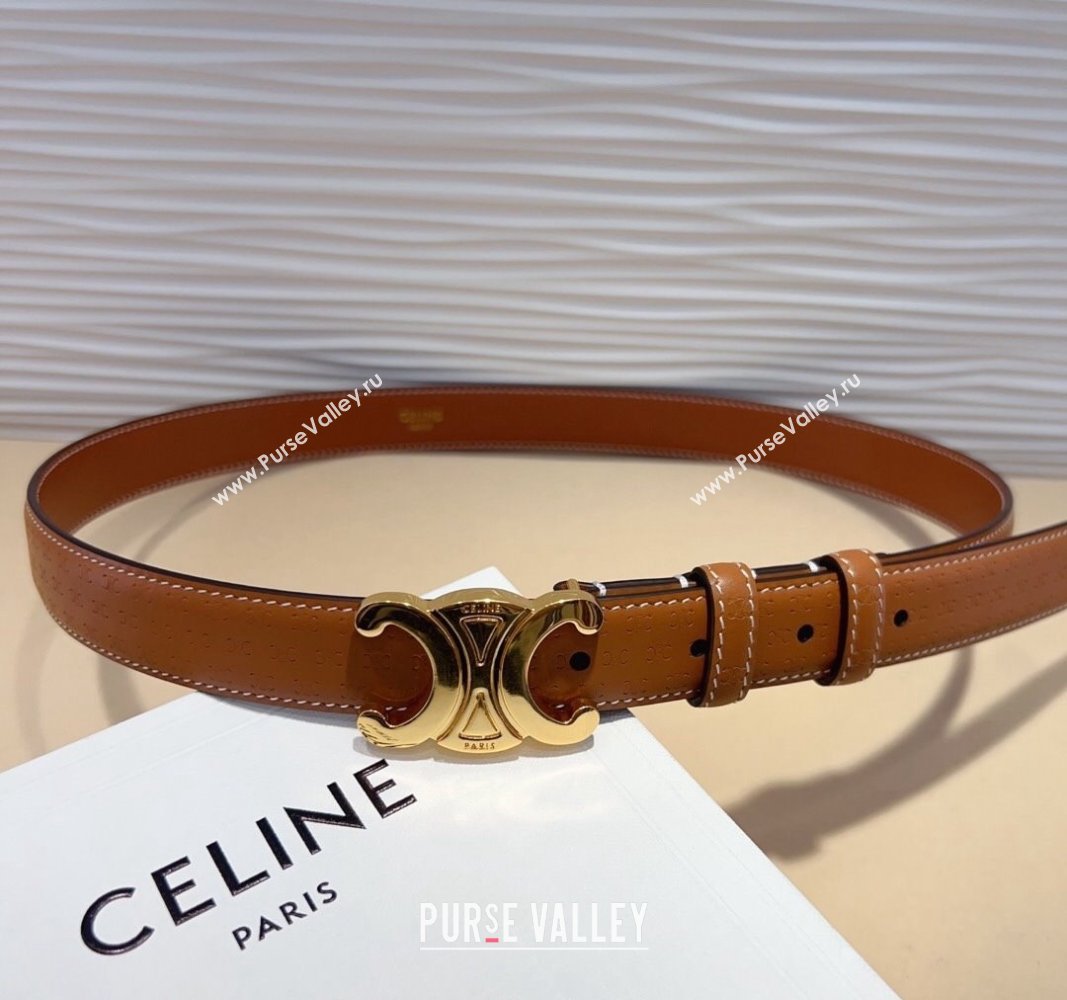 Celine Triomphe Embossed Leather Belt 2.5cm Brown 2024 070805 (99-240708122)