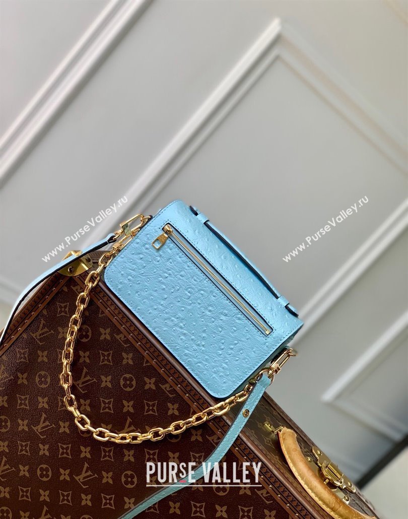 Louis Vuitton Pochette Metis East West Shoulder Bag in Ostrich Embossed Leather Blue 2024 N85902 (KI-240925050)