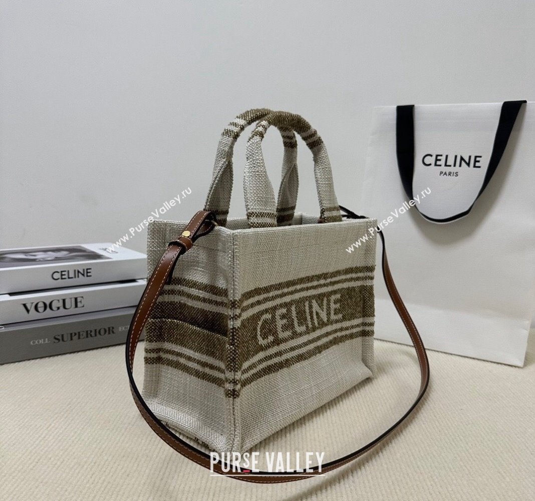 Celine Small Cabas Thais Tote Bag in Textile Khaki Green 199162 2024 (BL-240716029)