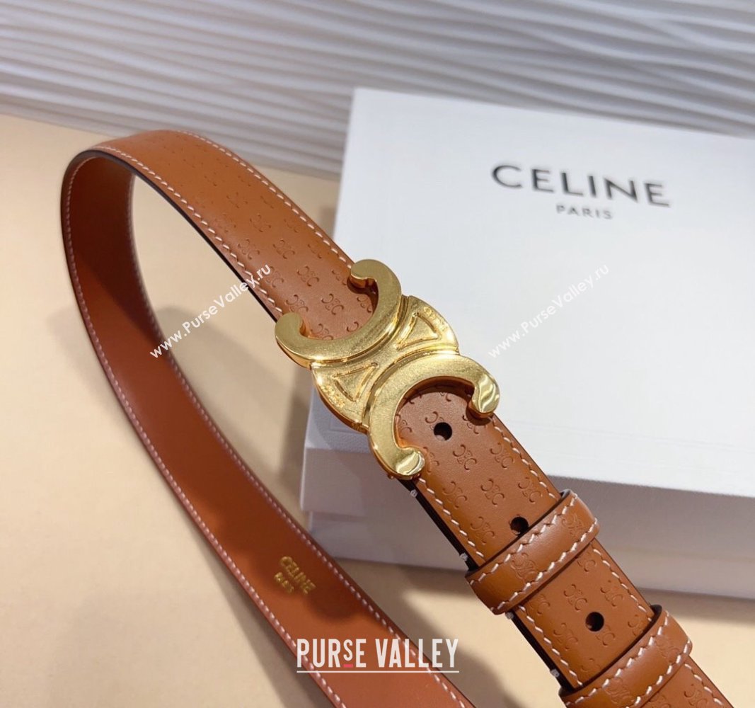 Celine Triomphe Embossed Leather Belt 2.5cm Brown 2024 070805 (99-240708122)