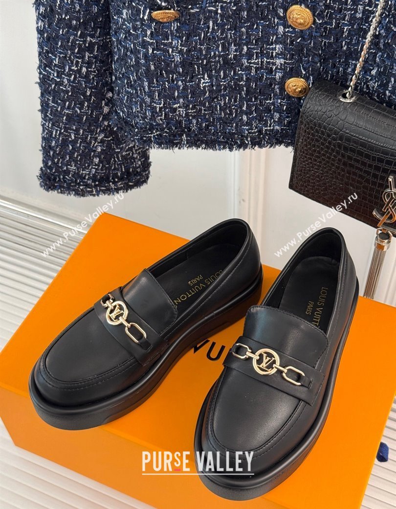 Louis Vuitton Platform Loafers in Calf Leather with LV Chain Black 2024 1224 (MD-241224077)