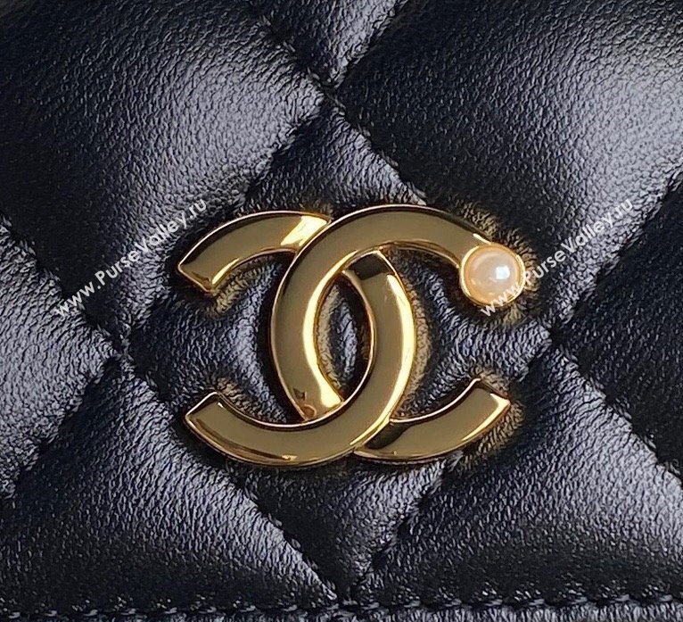 Chanel Shiny Lambskin Flap Phone Holder with Chain AP4284 Black 2024 (yezi-241106108)