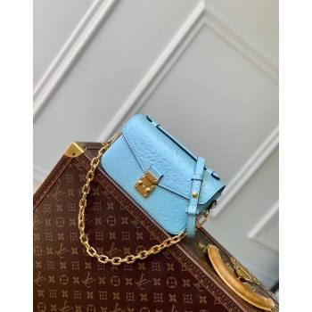 Louis Vuitton Pochette Metis East West Shoulder Bag in Ostrich Embossed Leather Blue 2024 N85902 (KI-240925050)