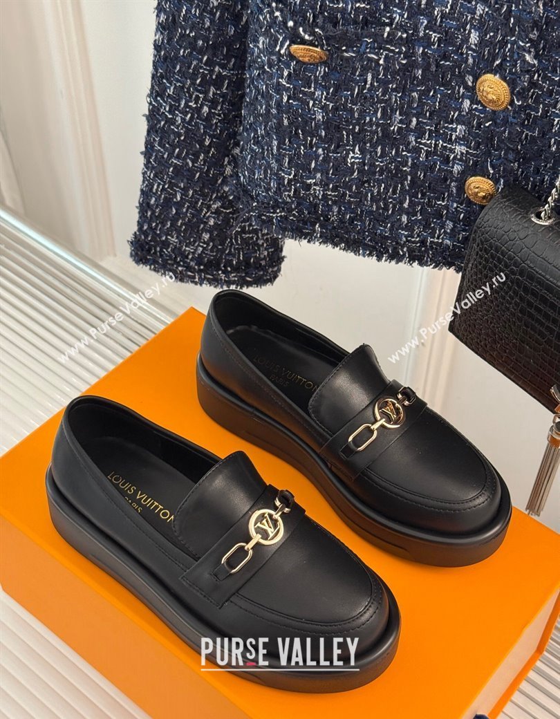 Louis Vuitton Platform Loafers in Calf Leather with LV Chain Black 2024 1224 (MD-241224077)