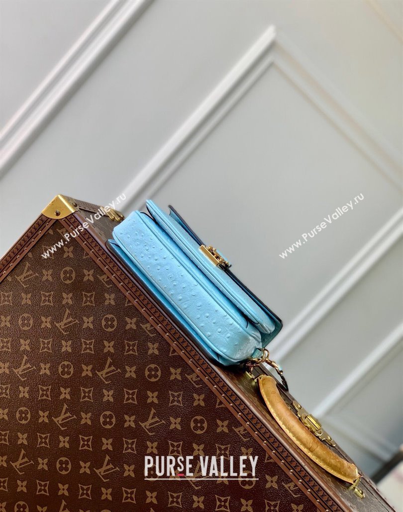 Louis Vuitton Pochette Metis East West Shoulder Bag in Ostrich Embossed Leather Blue 2024 N85902 (KI-240925050)