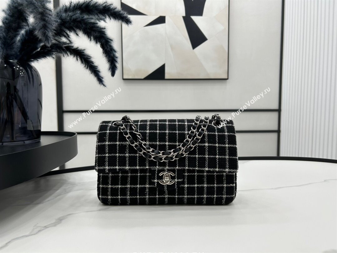 Chanel Classic Check Tweed Medium Flap Bag A01112 Black 2023 1020 (yezi-231020053)