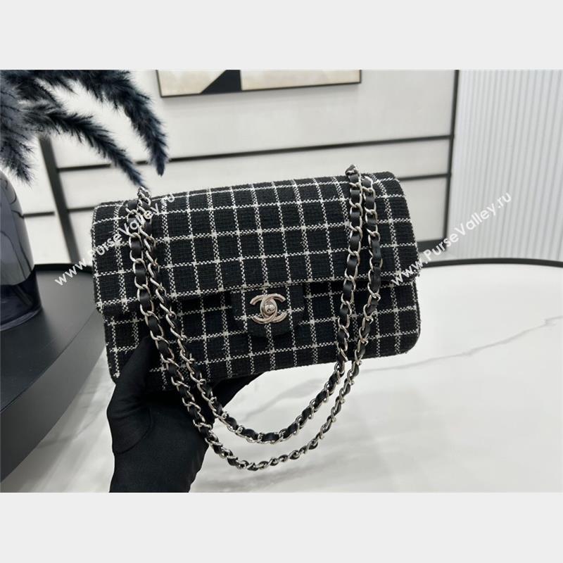 Chanel Classic Check Tweed Medium Flap Bag A01112 Black 2023 1020 (yezi-231020053)