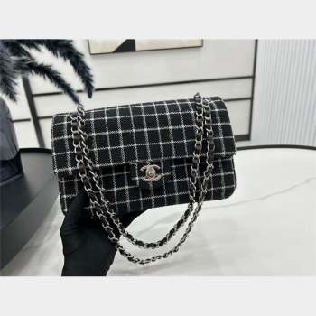 Chanel Classic Check Tweed Medium Flap Bag A01112 Black 2023 1020 (yezi-231020053)