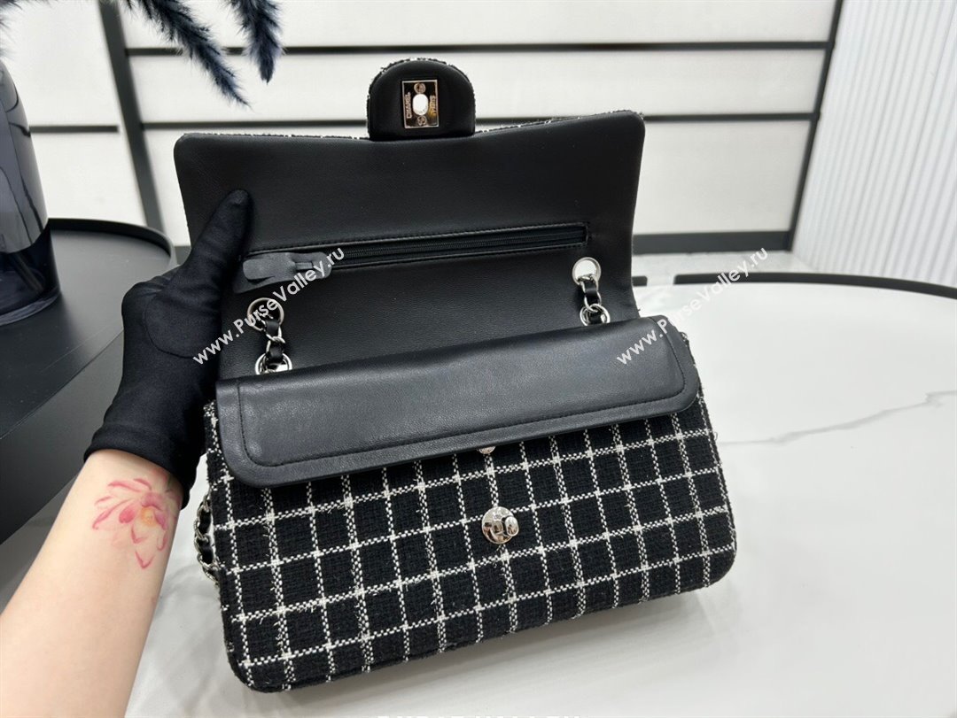 Chanel Classic Check Tweed Medium Flap Bag A01112 Black 2023 1020 (yezi-231020053)